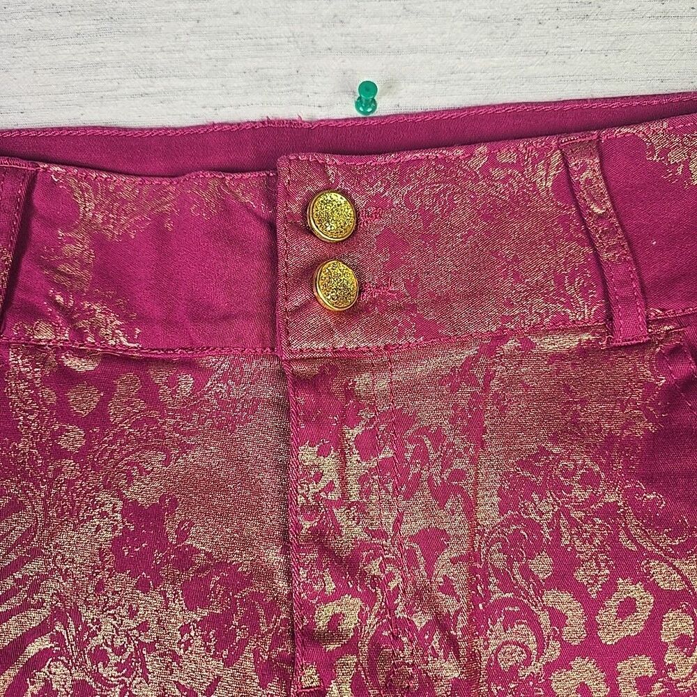 Thalia Sodi Women’s Skinny Leg Pants Size 18 Pink Gold Brocade NWT - Picture 2 of 12